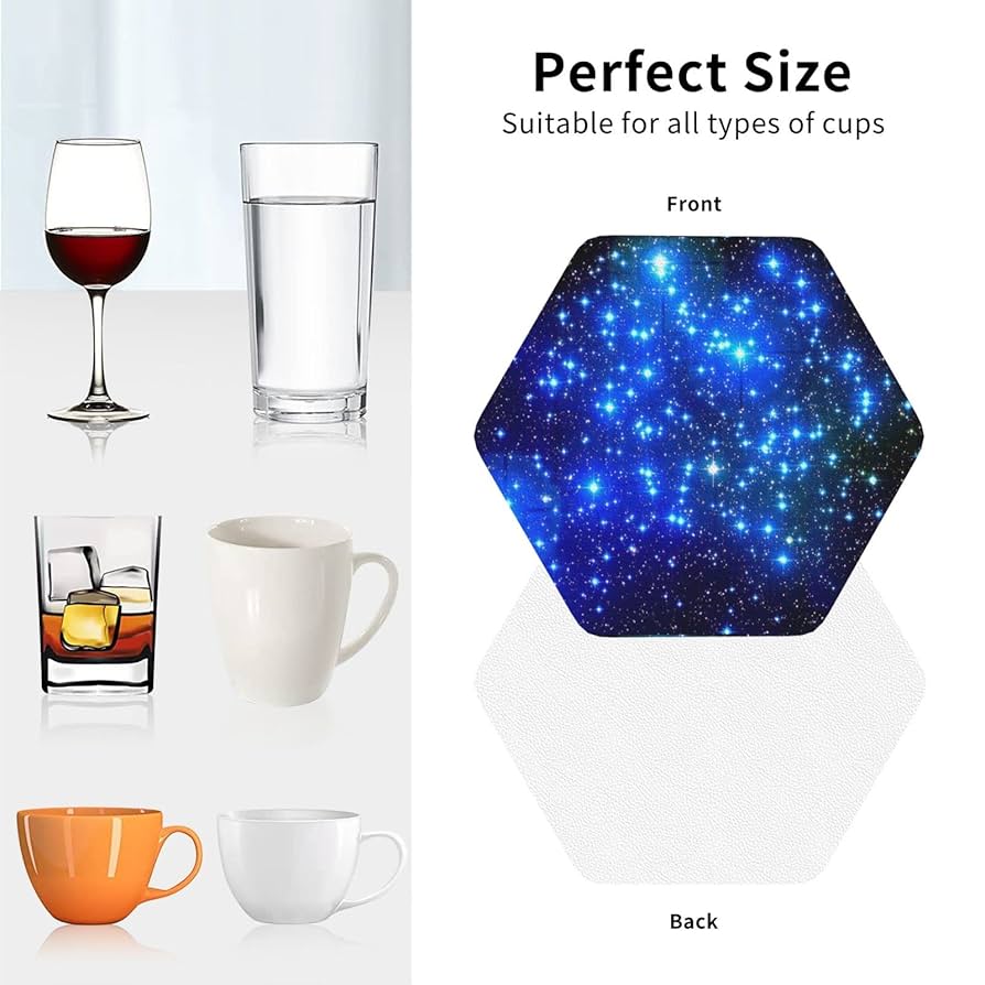Amazon｜レザーコースター ドリンク用 4インチ 青く輝く星柄